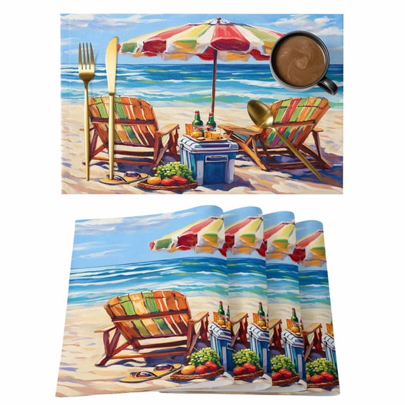 Coastal Sea Wave Placemats Set of 4 Summer Ocean Abstract Oil Painting Beach Place Mats Indoor Wipeable Table Mats Washable Dining Table Placemats for Kitchen Holiday Party Home Decor 13x19 Inch