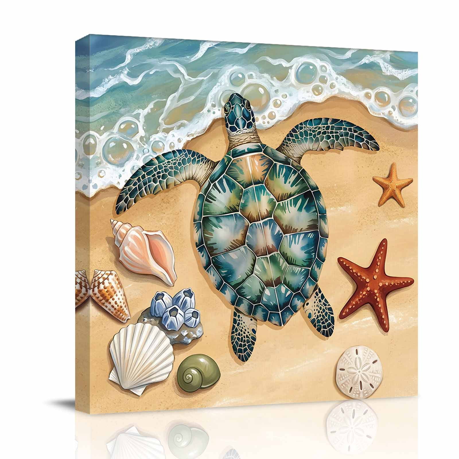 Coastal Sea turtle Canvas Wall Art for Living Room, Beach Starfish ...
