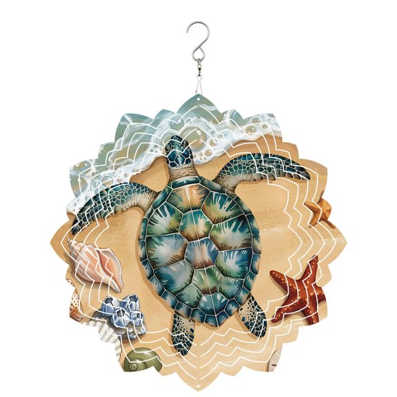 Coastal Sea turtle Wind Spinner for Garden Yard 8In, Beach Starfish Shell Conch Nautical Ocean 3D Stainless Steel Kinetic Hanging Wind Spinners Rustproof Outdoor Decor for Lawn Patio Home