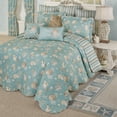 thumbnail image 1 of Coastal Seabreeze Shell Stripe Bedding, Washable, Aqua, 10-Pc Oversized Full Bedspread Set, 1 of 5