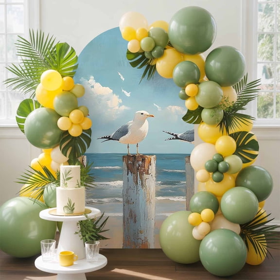Coastal Seagull Arch Backdrop Cover, 4FT, Seabird Sea Ocean Spandex Arch Covers Double-Sided Backdrop for Wedding Birthday Party Photo Background Decoration
