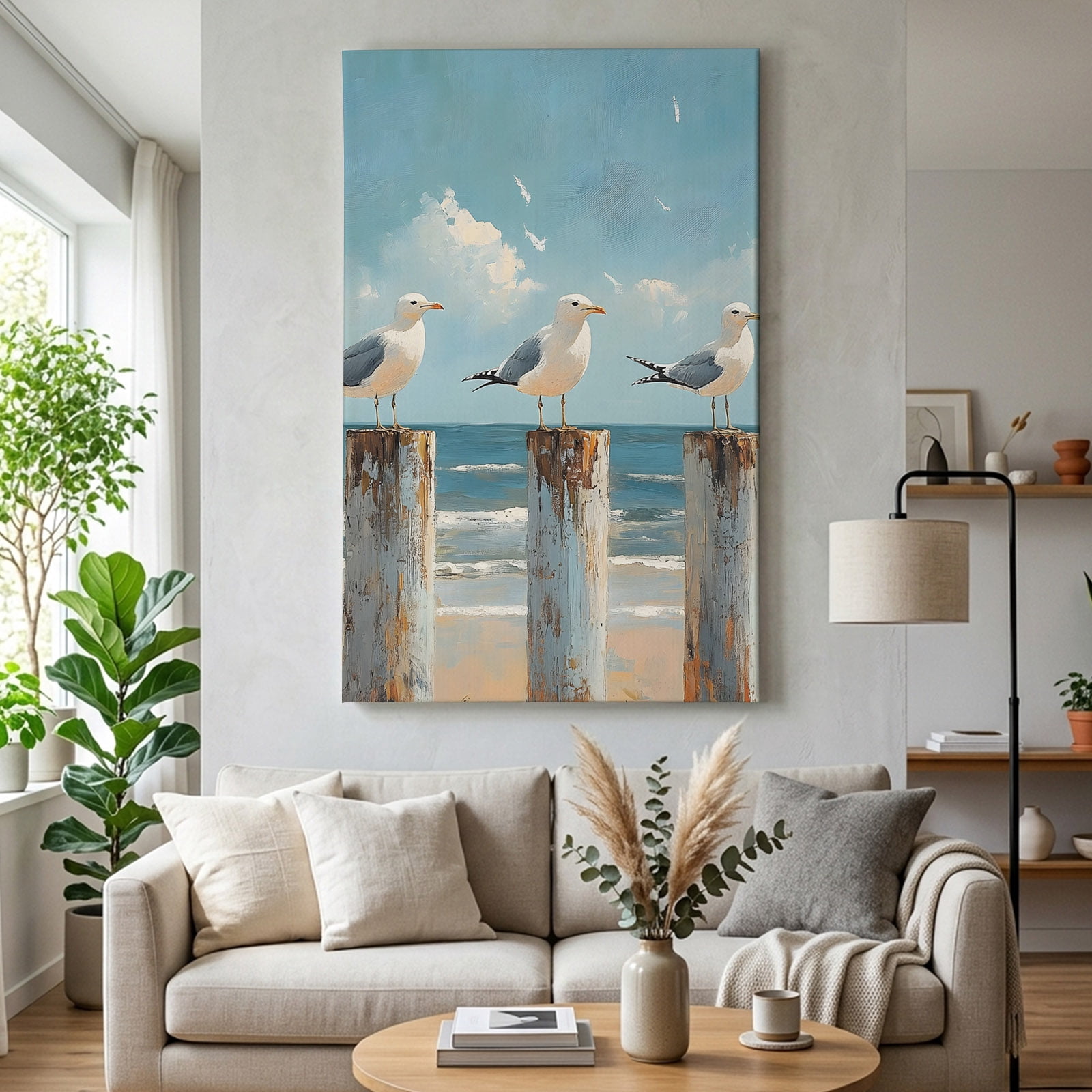 Coastal Seagull Canvas Wall Art for Living Room, Seabird Poster Print ...