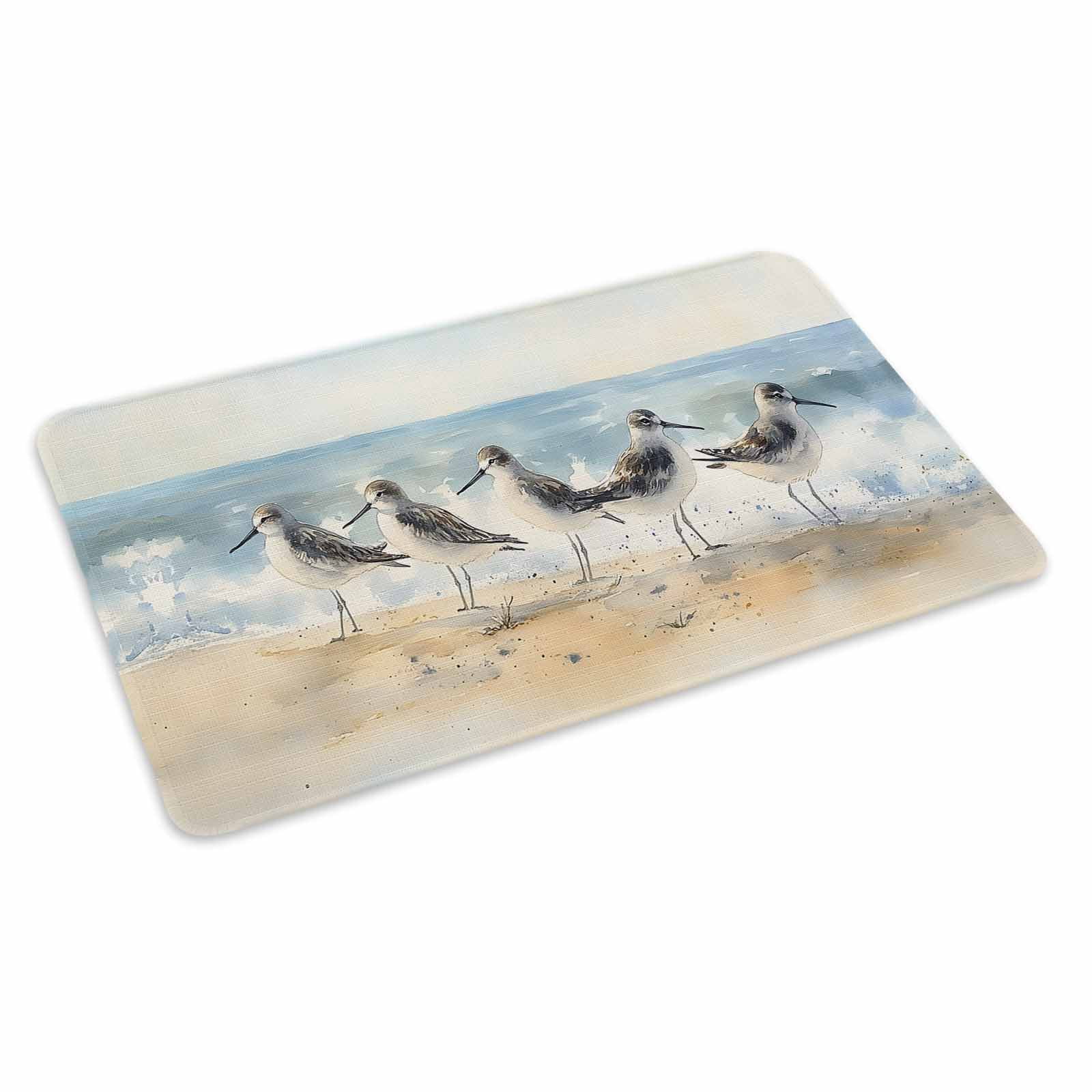 Coastal Seagull Doormat Outdoor Entrance 16"x24", Blue Ocean Summer Birds Oil Painted Absorb Moisture Dirt Door Mats, Non-Slip Rubber Backing Floor Mats Indoor, Low-Profile Front Door Rugs