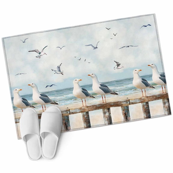 Coastal Seagull Entryway Rug 2x3 Area Rug Washable Indoor Doormat Small Bathroom Rugs Non-Slip Low Pile Accent Throw Rugs Summer Beach Ocean Birds Retro Floor Carpet for Kitchen Bedroom Entrance