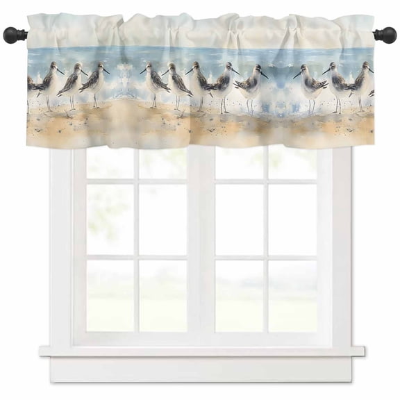 Coastal Seagull Valances for Windows Farmhouse Kitchen Curtains Valances Rod Pocket Valance Curtains for Kitchen Windows Blue Ocean Summer Birds Oil Painted Window Valances for Bathroom 42"x12"