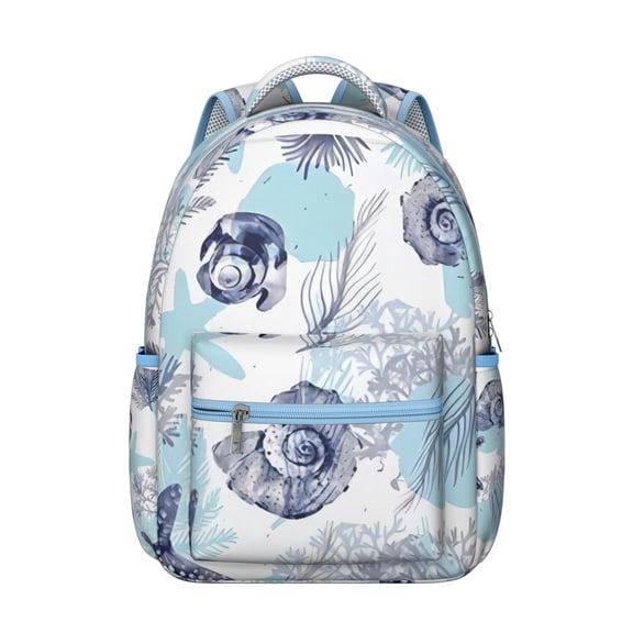 Coastal Seahorse Backpack for Student Waterproof Durable Composite Oxford Cloth with Tropical Seashells and Waves Print, Adjustable Straps, Comfortable and Spacious for School and Beach