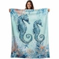 thumbnail image 1 of Coastal Seahorse Blue Blanket Soft Cozy Warm Throw Blanket for Couch, Plush Fuzzy Flannel Fleece Blankets for Sofa, Summer Beach Nautical Coral Starfish Bed Blankets Gifts for Men, 40"x50", 1 of 9