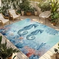 thumbnail image 1 of Coastal Seahorse Blue Outdoor Rug 4x6 Ft - Reversible Patio Rug Outdoor Camping Rugs, Summer Beach Nautical Coral Starfish Indoor Outdoor Area Rugs, Non-Slip Outdoor Carpet Runner for Deck/Porch, 1 of 8
