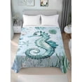 thumbnail image 1 of Coastal Seahorse California King Size Flat Sheet, Wrinkleproof & Fadeproof Cooling Flat Bed Sheet Only, Ocean Nautical Starfish Seashells Coral Breathable Soft Bedding Top Sheets 108 x 98 Inches, 1 of 8