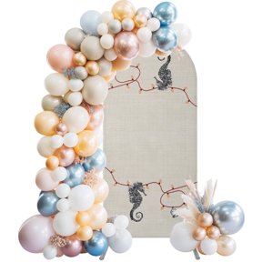 Coastal Seahorse Christmas Arch Backdrop Cover 4x1.65 Ft, Spandex Wedding Arch Stand Cover, Xmas Red Nautical Beach Rustic Round Top Stretch Fitted Background Covers for Birthday Ceremony Party Decor