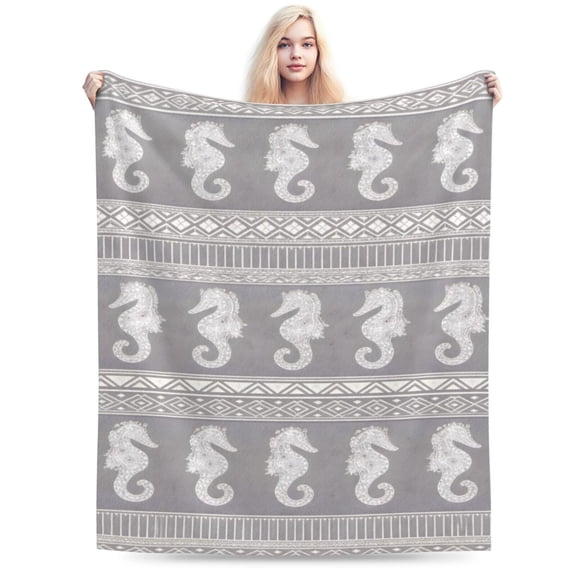 Coastal Seahorse Pattern Blanket Boho Ocean Decor Summer Beach Gift Soft Cozy Fleece Throw Blanket 50x40