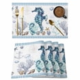 thumbnail image 1 of Coastal Seahorse Placemats Set of 4, Nautical Starfish Shell Seaweed Anchor Placemats for Dining Table, Place Mats for Kitchen Tabletop, Waterproof Wipeable Dining Table Mats Set, 1 of 9