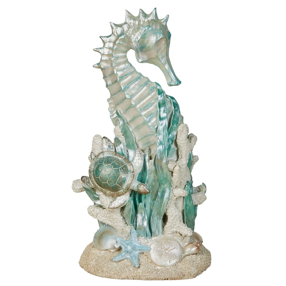 Coastal Seahorse & Sea Turtle Table Sculpture, Handpainted Pearlescent Ocean Hues