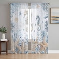 thumbnail image 1 of Coastal Seahorse Sheer Curtains 72 Inch Length 2 Panels Set, Summer Ocean Starfish Corals Blue Voile Window Treatment Rod Pocket Curtains Sheers Drapes for Bedroom/Living Room/Kitchen 52"x72"x2, 1 of 7
