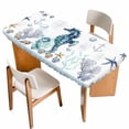 thumbnail image 1 of Coastal Seahorse Table Cloths for 4 Foot Rectangle Tables, Nautical Starfish Shell Seaweed Anchor Patio Waterproof Elastic Fitted Tablecloths, Washable Rectangular Table Cover for Camping, 1 of 8