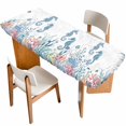 thumbnail image 1 of Coastal Seahorse Table Cloths for 8 Foot Rectangle Tables, Summer Beach Nautical Ocean Coral Patio Waterproof Elastic Fitted Tablecloths, Washable Rectangular Table Cover for Camping, 1 of 8