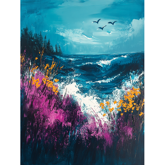 Coastal Seascape Ocean Wave Painting, Perfect for Living Room, Bedroom, Bathroom, Office, and Hallway Decoration.
