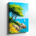 Coastal Seascape Sailboat Blue Ocean Tree Cliff Landscape Wall Art ...