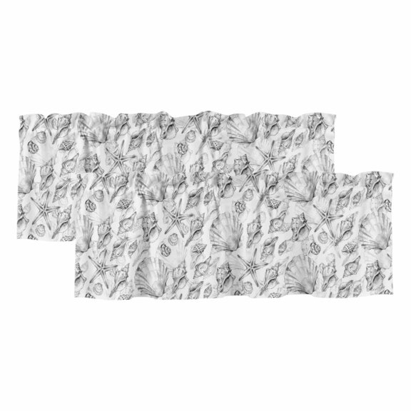 Coastal Seashell 2 Panels Kitchen Valance, Summer Nautical Gray Shell Starfish Marine Life Curtains Valances for Small Windows Rod Pocket Window Treatments for Living Room Bedroom 60"W x 18"L