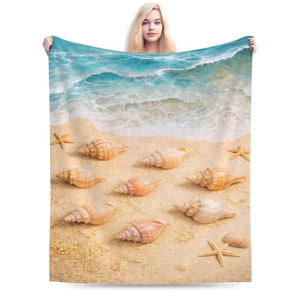 Coastal Seashell Beach Blanket Summer Ocean Throw Beach House Decor Starfish Sand Art Soft Cozy Fleece Gift for Adults 50x40