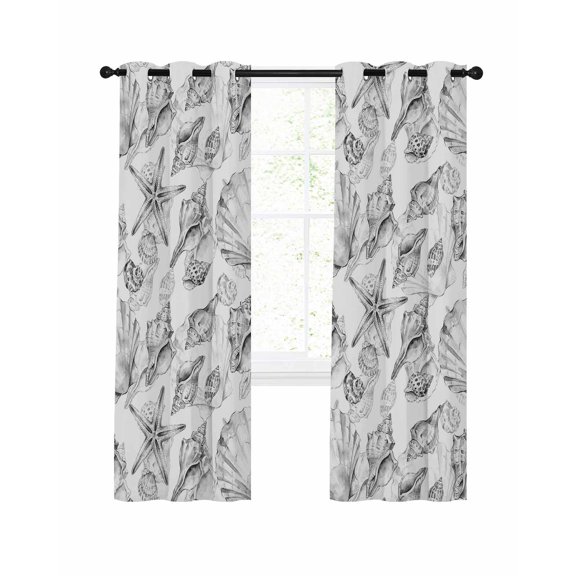 Coastal Seashell Blackout Curtains for Bedroom Living Room, Summer Nautical Gray Shell Starfish Marine Life 84 In Long Thermal Insulated Room Darkening Drapes Grommet Window Treatments, 52 x 84 In