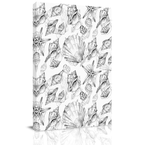 Coastal Seashell Canvas Wall Art for Living Room, Summer Nautical Gray Shell Starfish Marine Life Wall Decor Framed Artwork Pictures Ready to Hang for Bedroom Office Home Decor