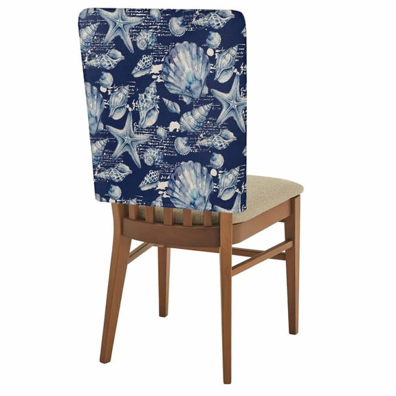 Coastal Seashell Chair Covers Set of 1 Summer Nautical Navy Blue Shell Starfish Chair Back Covers Stretch Removable Washable Slipcovers Protector for Dining Room Kitchen Party Decor