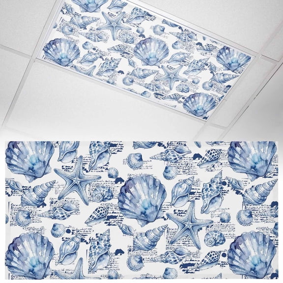 Coastal Seashell Fluorescent Light Covers Summer Nautical Blue Shell Starfish Hampton Style Magnetic Light Filters Ceiling Lighting Panel Shade for Classroom Office Home 2 x 4 ft, 1 Pack