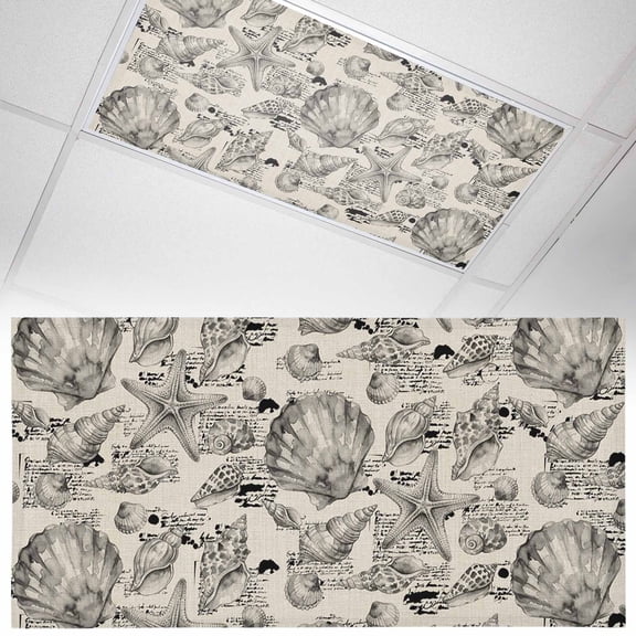 Coastal Seashell Fluorescent Light Covers Summer Nautical Gray Shell Starfish Beige Hampton Style Magnetic Light Filters Ceiling Lighting Panel Shade for Classroom Office Home 2 x 4 ft, 1 Pack
