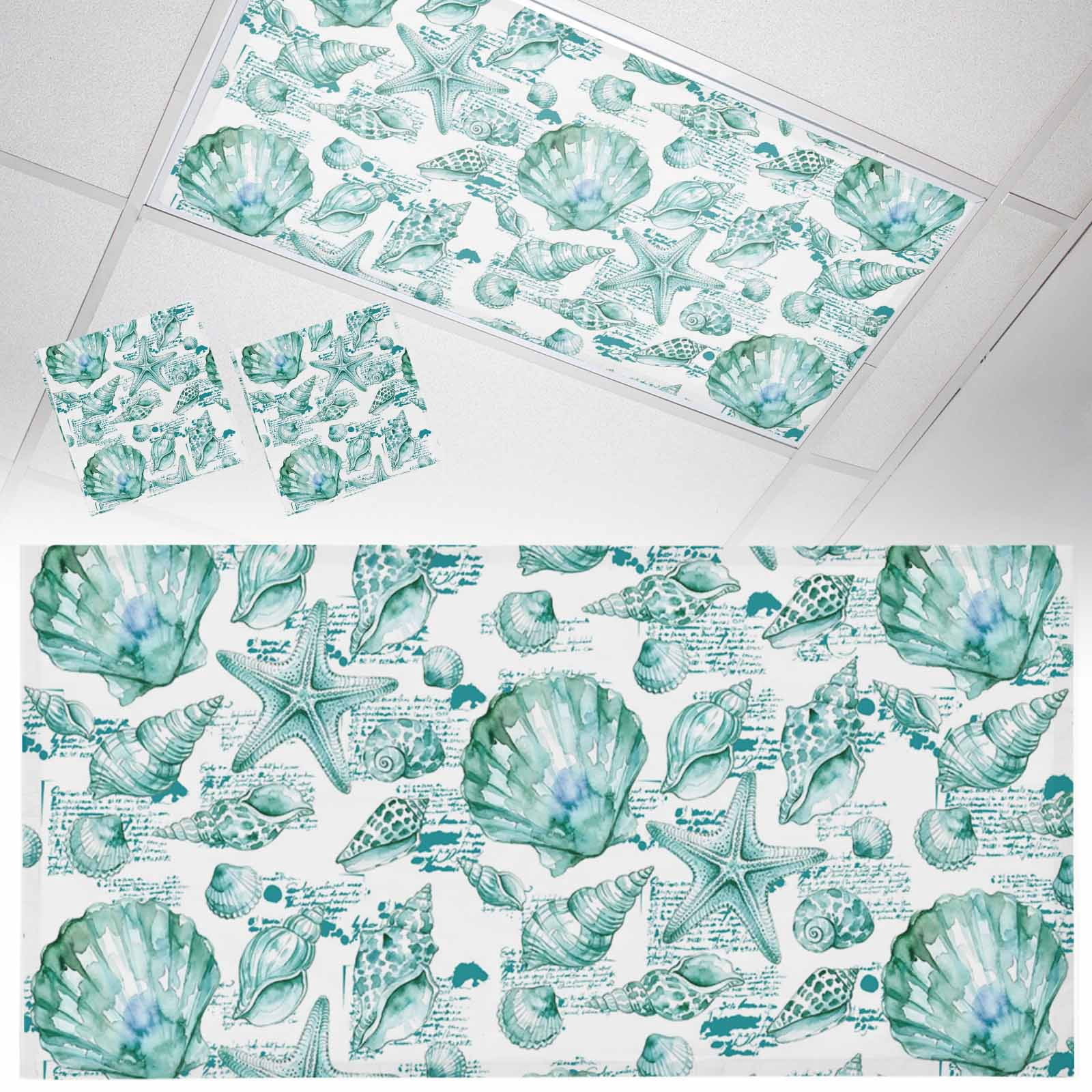 Coastal Seashell Fluorescent Light Covers Summer Nautical Green Shell ...