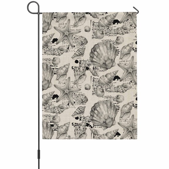 Coastal Seashell Garden Flag 12 x 18 Inches, Summer Nautical Gray Shell Starfish Beige Hampton Style Weather Proof Outdoor Patio Flags Double Sided Small Garden Decoration for Yard Outside Home