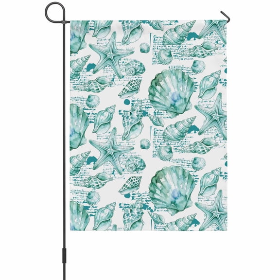 Coastal Seashell Garden Flag 12 x 18 Inches, Summer Nautical Green Shell Starfish Hampton Style Weather Proof Outdoor Patio Flags Double Sided Small Garden Decoration for Yard Outside Home