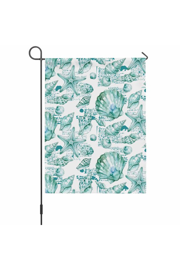 Coastal Seashell Garden Flag 12 x 18 Inches, Summer Nautical Green Shell Starfish Hampton Style Weather Proof Outdoor Patio Flags Double Sided Small Garden Decoration for Yard Outside Home