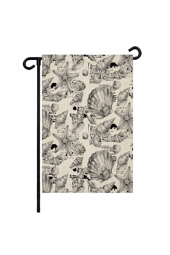 Coastal Seashell Garden Flag 12x18 Inch Summer Nautical Gray Shell Starfish Beige Hampton Style Double Sided Small Decorative Garden Flags for Outside, Outdoor Yard Porch Lawn Decoration