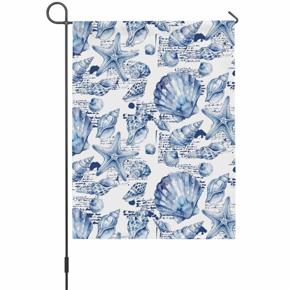 Coastal Seashell House Flag 28 x 40 Inches, Summer Nautical Blue Shell Starfish Hampton Style Weather Proof Outdoor Patio Flags Double Sided Small House Decoration for Yard Lawn Outside Home