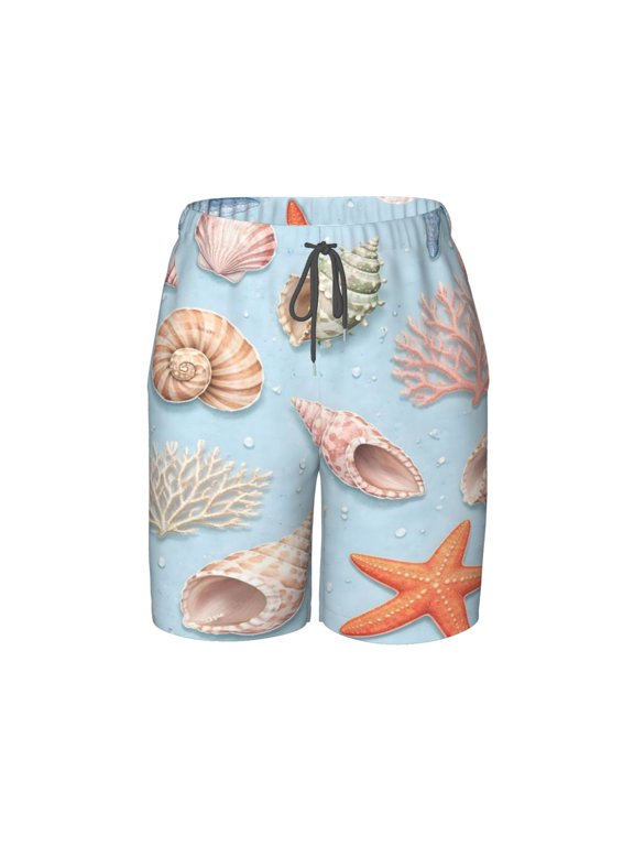 Coastal Seashell Ocean Starfish And Shell Beach Pants Lightweight and Quick-Drying Teen Shorts with Mesh Lining and Drawstring
