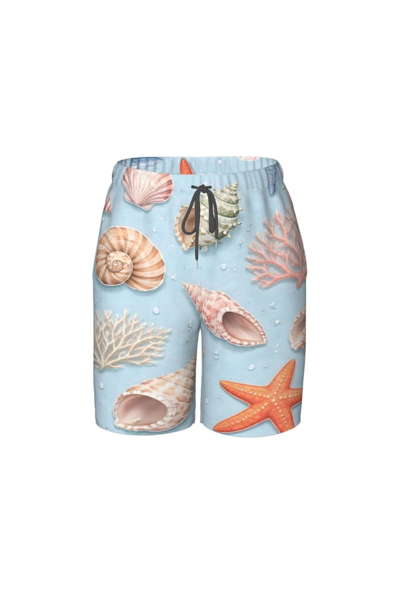 Coastal Seashell Ocean Starfish And Shell Beach Pants Lightweight and Quick-Drying Teen Shorts with Mesh Lining and Drawstring