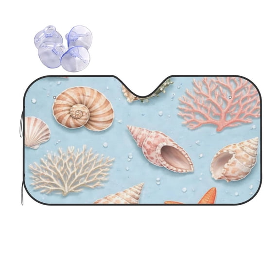 Coastal Seashell Ocean Starfish And Shell Car Windshield Sun Shade Universal Fit Auto Sun Visor Protector
