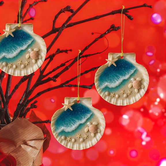 Coastal Seashell Ornament, Coastal Seashell Sea Glass Ornament for Christmas Tree Ornaments, Gift for Ocean Lovers and Collector