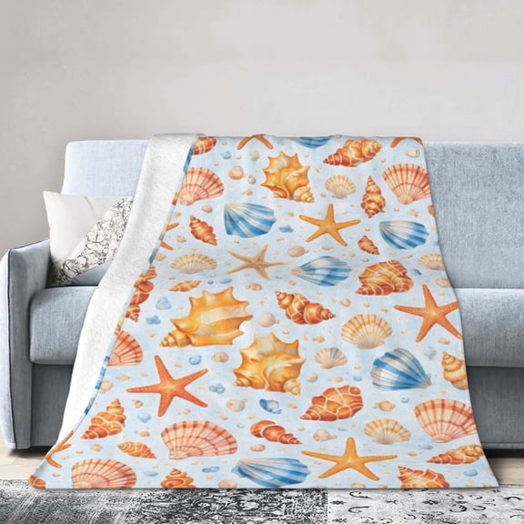 Coastal Seashell Pattern Blanket Gift Throw Blanket Cozy Soft Beach Ocean Starfish Home Decor Gift for Summer Lovers 50x40