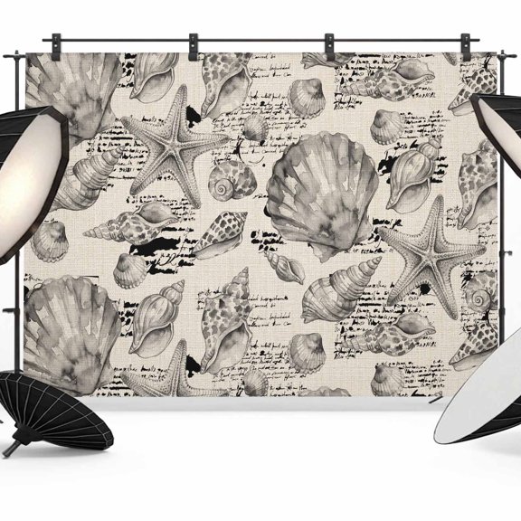 Coastal Seashell Photography Backdrop 12x8FT, Summer Nautical Gray Shell Starfish Beige Hampton Style Photo Backdrops, Background for Photography Studio, Back Drop for Photoshoot