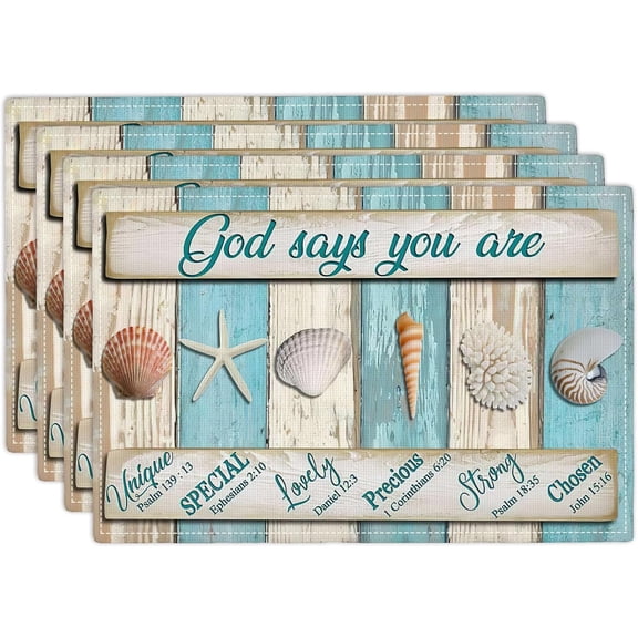 Coastal Seashell Placemats Set of 4 Ocean Nautical Table Mats Washable Place Mats for Home Party Indoor Kitchen Dining Table Decoration 12x18 Inch