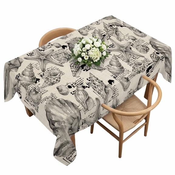 Coastal Seashell Rectangle Tablecloth Summer Nautical Gray Shell Starfish Beige Hampton Style Waterproof Wrinkle Free Soft Table Cloth Spill-Proof Washable Table Cover for Dining Picnic 60 x 120 Inch