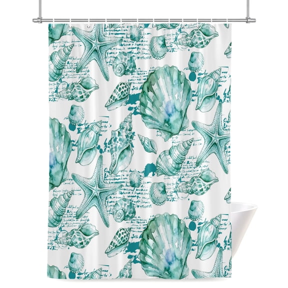 Coastal Seashell Shower Curtains for Bathroom, Summer Nautical Green Shell Starfish Hampton Style Waterproof Fabric Shower Curtain for Bathroom Bathtub Decoration, Machine Washable 60"x72"
