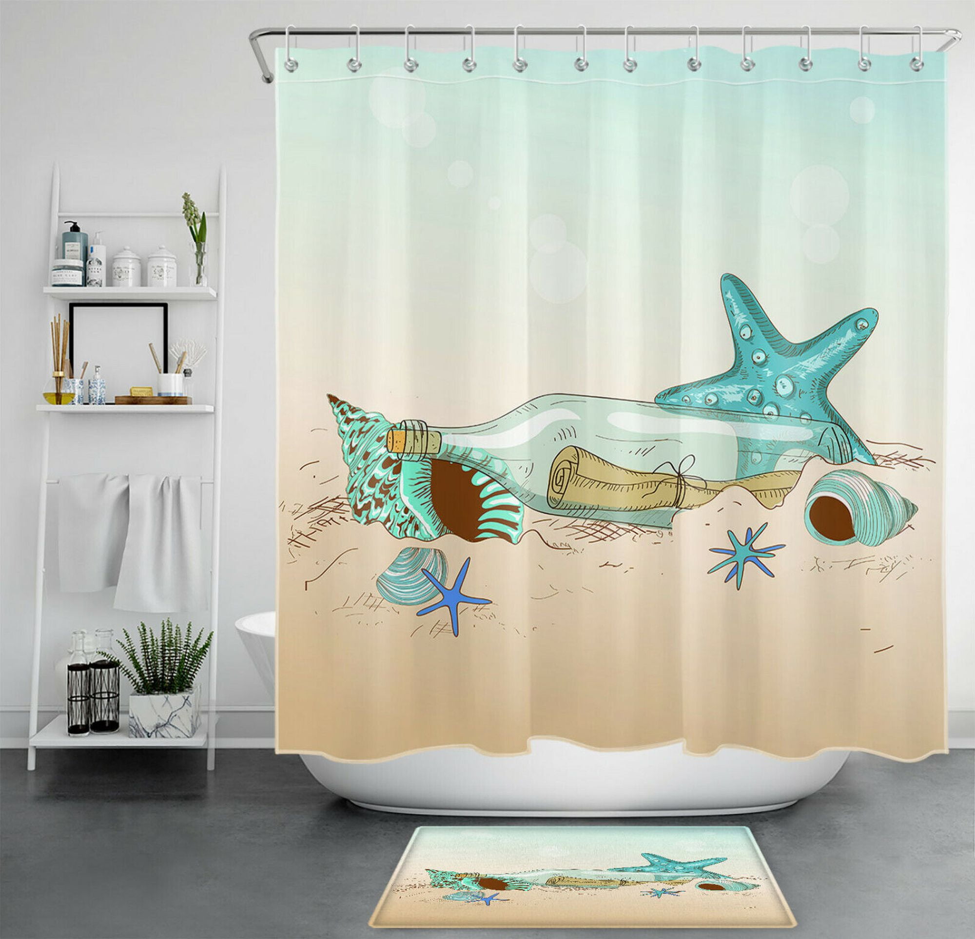 Coastal Seashell Starfish Shower Curtain Nautical Beach Bathroom