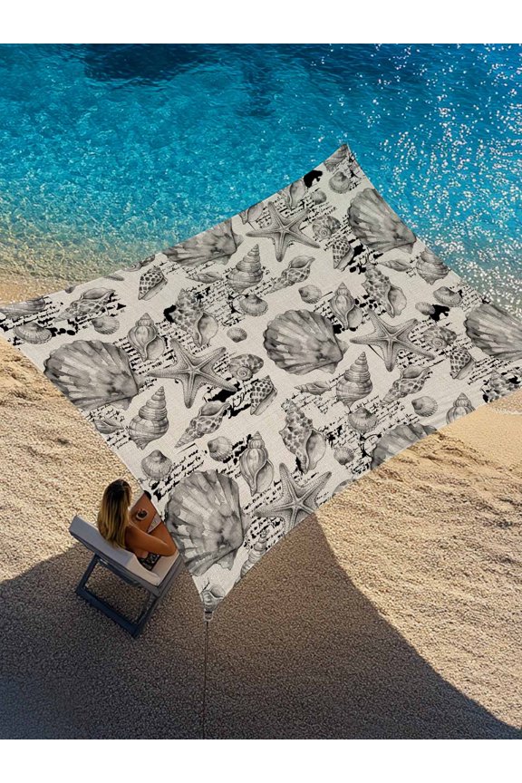 Coastal Seashell Sun Shade Sail 14' x 18', Summer Nautical Gray Shell Starfish Beige Hampton Style Rectangle Outdoor Sunshade Canopy, Waterproof UV Block Patio Covers for Garden Yard Beach