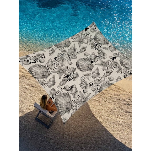 Coastal Seashell Sun Shade Sail 8' x 10', Summer Nautical Gray Shell Starfish Beige Hampton Style Rectangle Outdoor Sunshade Canopy, Waterproof UV Block Patio Covers for Garden Yard Beach