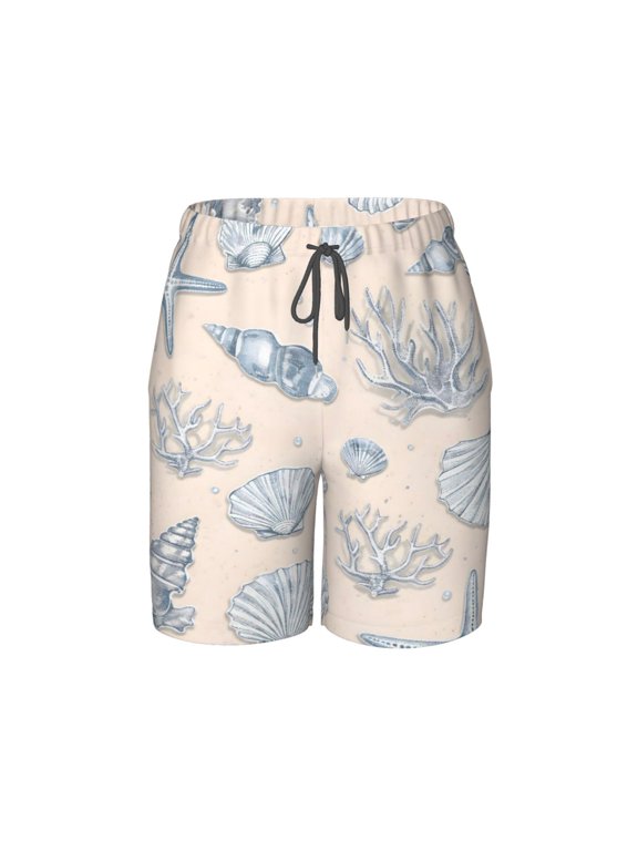 Coastal Seashell Vintage Ocean Shell And Starfish Beach Pants Lightweight and Quick-Drying Teen Shorts with Mesh Lining and Drawstring