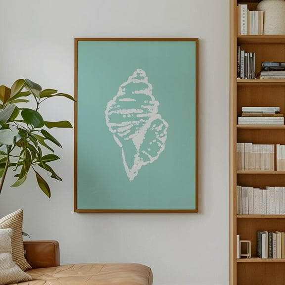 Coastal Seashell Wall Art - Aqua Beach Aesthetic Print For Coastal Decor - Minimalist Ocean-Inspired Poster For Relaxed Home Interiors Wall Art, Modern Wall Decor, 24x36 UNFRAMED