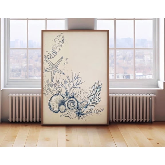 Coastal Seashell Wall Art, Minimalist Ocean Line Drawing, Nautical Beach Poster, Modern Contemporary Decor, 1078, Unframed Poster Size 8x12
